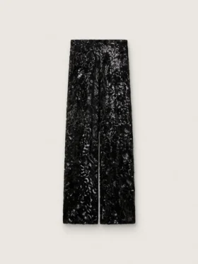 Pantalon en tulle pour femme avec broderie florale en paillettes noires