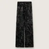 Pantalon en tulle pour femme avec broderie florale en paillettes noires