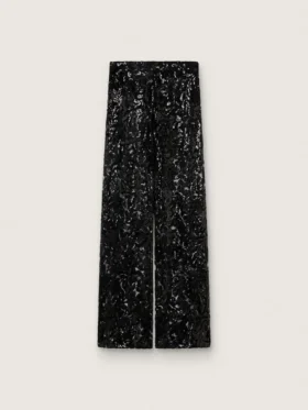 Pantalon en tulle pour femme avec broderie florale en paillettes noires