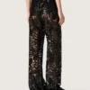 Pantalon en tulle pour femme avec broderie florale en paillettes noires