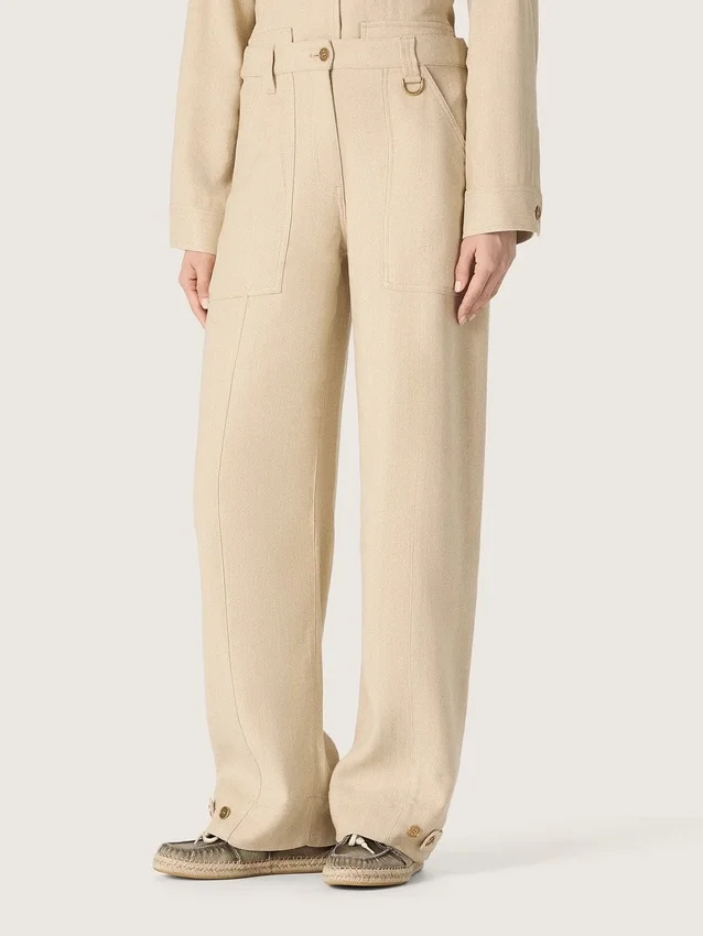Pantalon en viscose beige pour femme