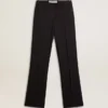 Pantalon femme bleu foncé doux en mélange de laine