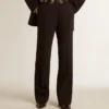 Pantalon femme bleu foncé doux en mélange de laine