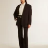 Pantalon femme bleu foncé doux en mélange de laine