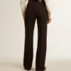 Pantalon femme bleu foncé doux en mélange de laine