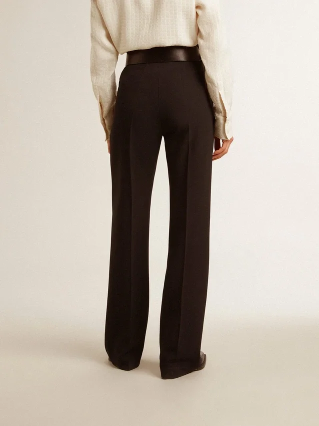 Pantalon femme bleu foncé doux en mélange de laine