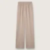 Pantalon femme en mélange de laine gris à motif à fines rayures et taille élastiquée