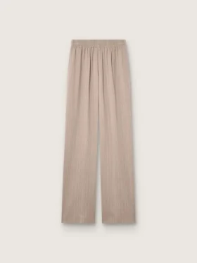 Pantalon femme en mélange de laine gris à motif à fines rayures et taille élastiquée