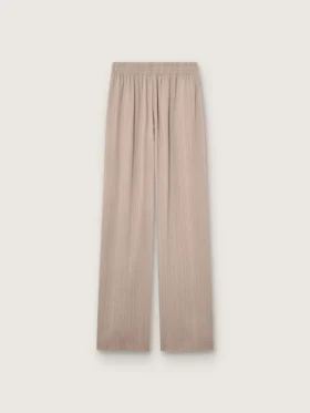 Pantalon femme en mélange de laine gris à motif à fines rayures et taille élastiquée