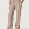Pantalon femme en mélange de laine gris à motif à fines rayures et taille élastiquée