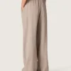 Pantalon femme en mélange de laine gris à motif à fines rayures et taille élastiquée