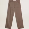 Pantalon femme en mélange de laine à micro-chevrons marron clair