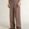 Pantalon femme en mélange de laine à micro-chevrons marron clair