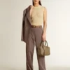Pantalon femme en mélange de laine à micro-chevrons marron clair
