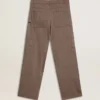 Pantalon femme en mélange de laine à micro-chevrons marron clair