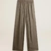 Pantalon femme vert en mélange de viscose et de soie à motif floral