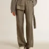 Pantalon femme vert en mélange de viscose et de soie à motif floral