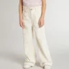 Pantalon large à côtes couleur crème pour filles, avec broderies