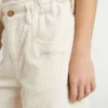 Pantalon large à côtes couleur crème pour filles, avec broderies