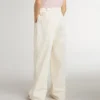 Pantalon large à côtes couleur crème pour filles, avec broderies