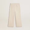 Pantalon large à côtes couleur crème pour filles, avec broderies