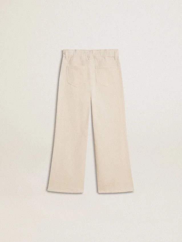 Pantalon large à côtes couleur crème pour filles, avec broderies