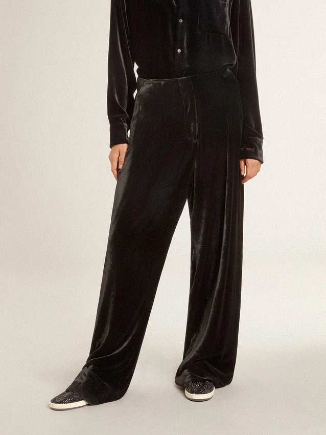 Pantalon noir effet velours