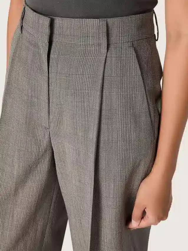 Pantalon oversize pour femme à carreaux Prince de Galles gris