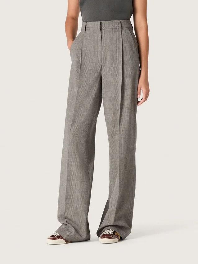 Pantalon oversize pour femme à carreaux Prince de Galles gris