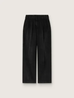 Pantalon pour femme en denim de coton noir avec un effet usé