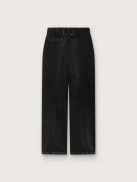 Pantalon pour femme en denim de coton noir avec un effet usé