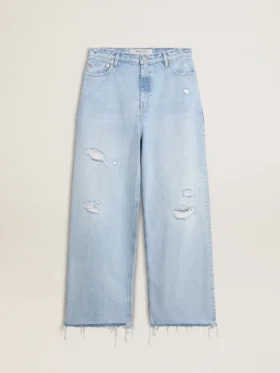 Pantalon pour femme en denim effet usé