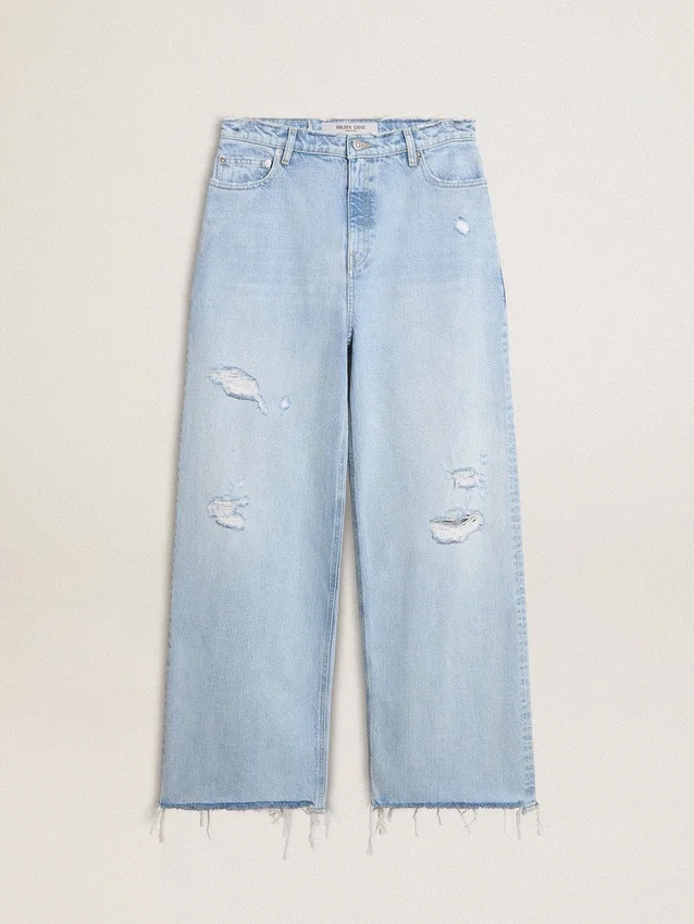 Pantalon pour femme en denim effet usé