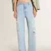 Pantalon pour femme en denim effet usé