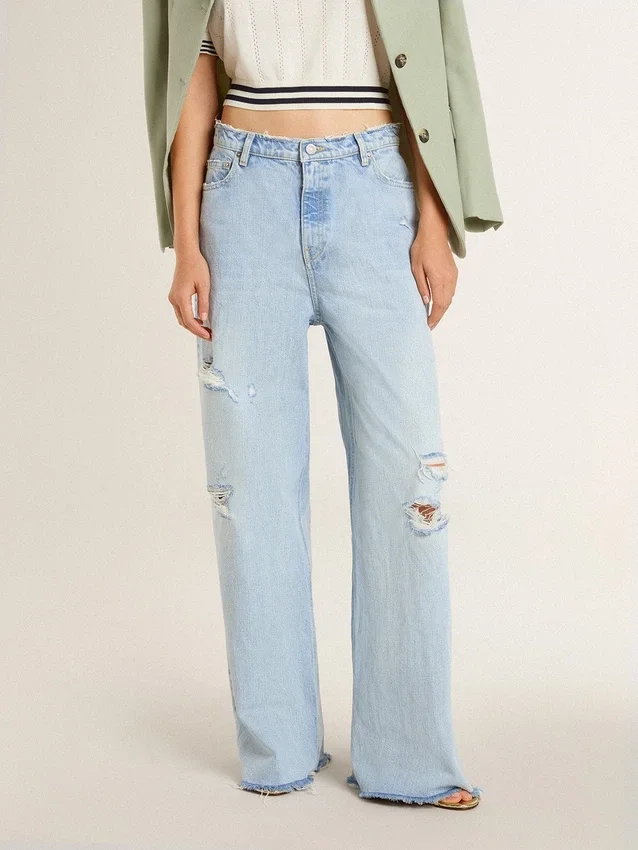 Pantalon pour femme en denim effet usé