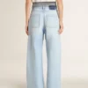 Pantalon pour femme en denim effet usé