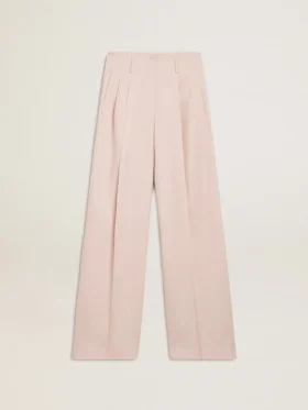 Pantalon pour femme en laine rose de coupe ajustée
