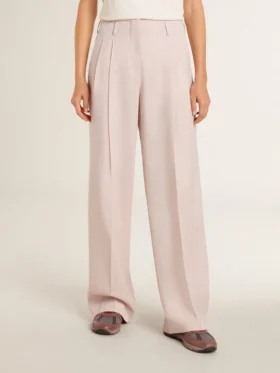 Pantalon pour femme en laine rose de coupe ajustée
