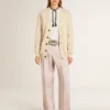 Pantalon pour femme en laine rose de coupe ajustée