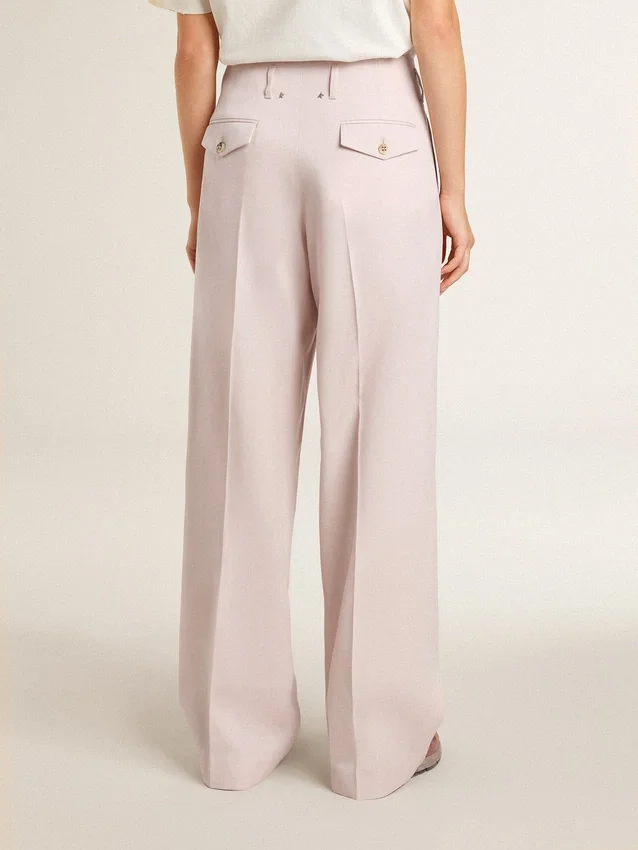 Pantalon pour femme en laine rose de coupe ajustée