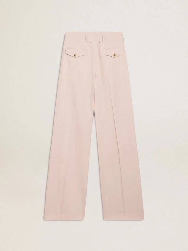 Pantalon pour femme en laine rose de coupe ajustée