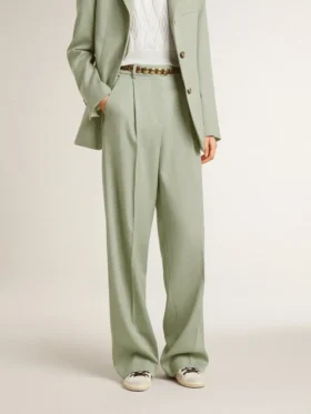 Pantalon pour femme en laine vert sauge