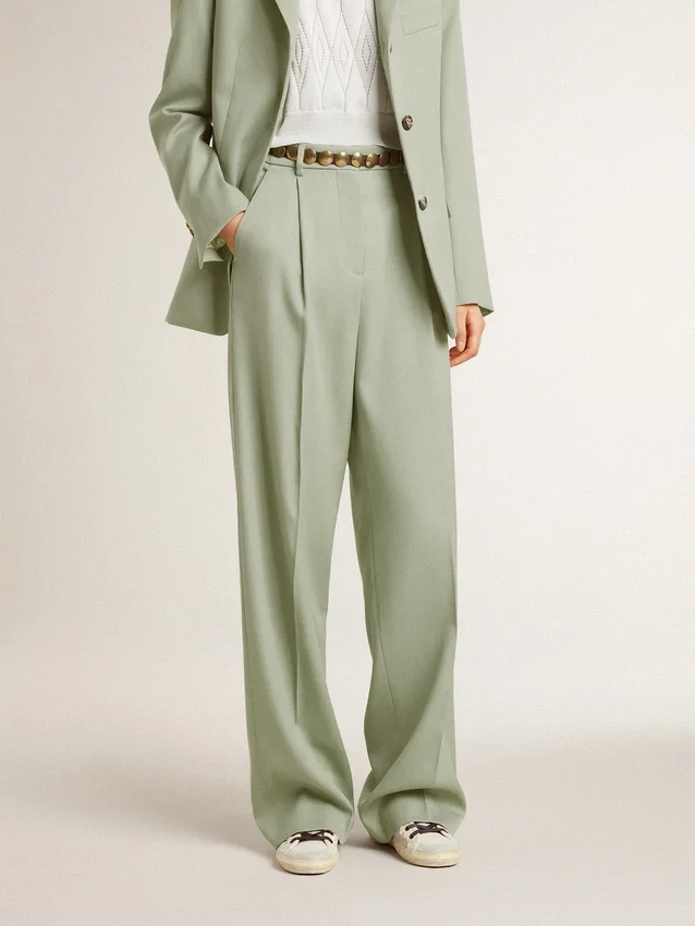 Pantalon pour femme en laine vert sauge