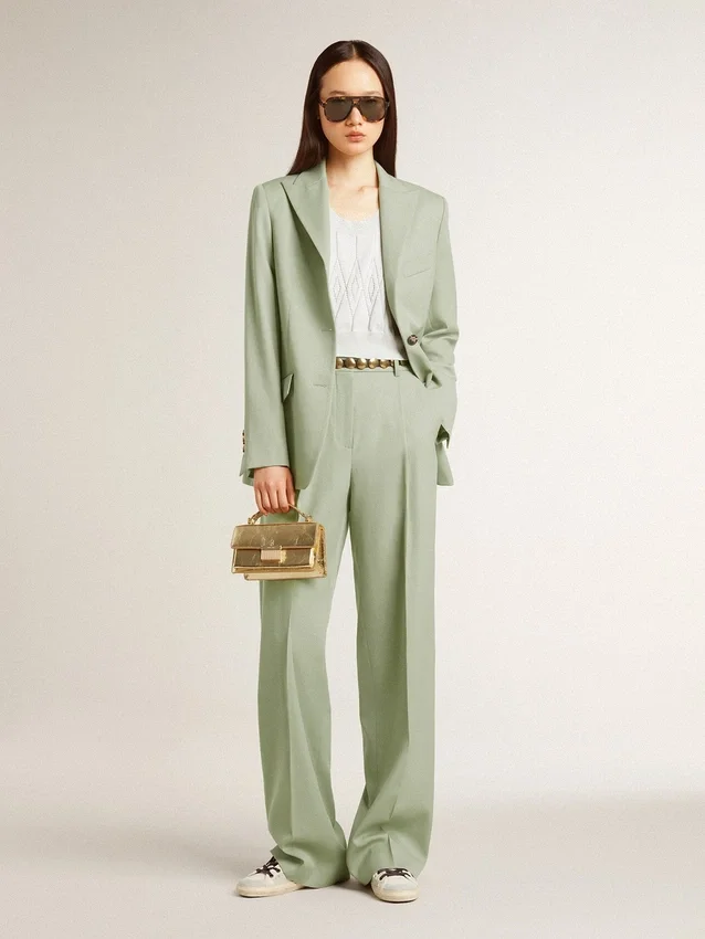 Pantalon pour femme en laine vert sauge