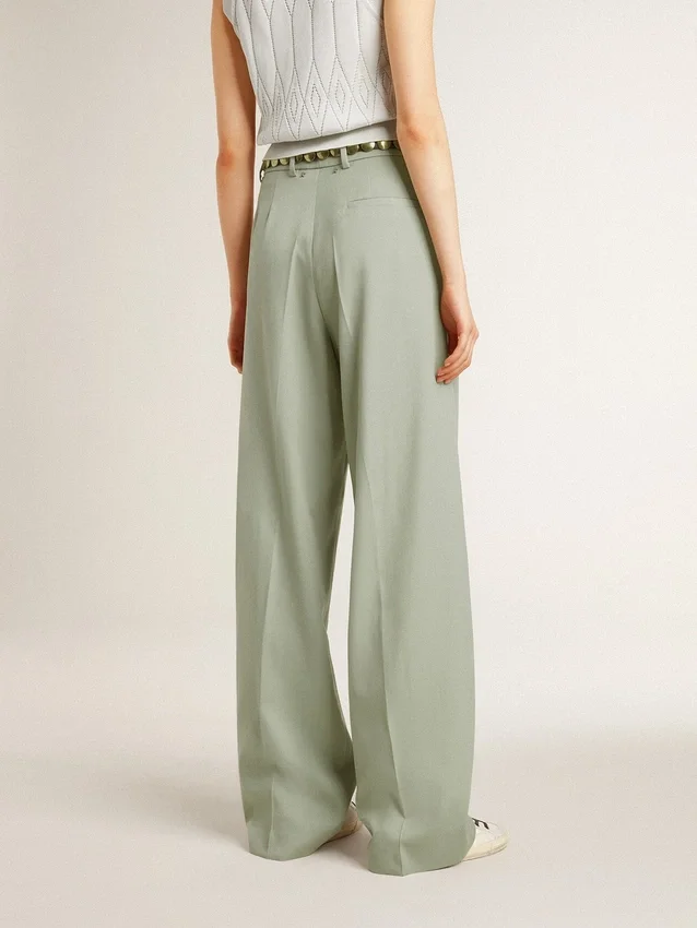 Pantalon pour femme en laine vert sauge