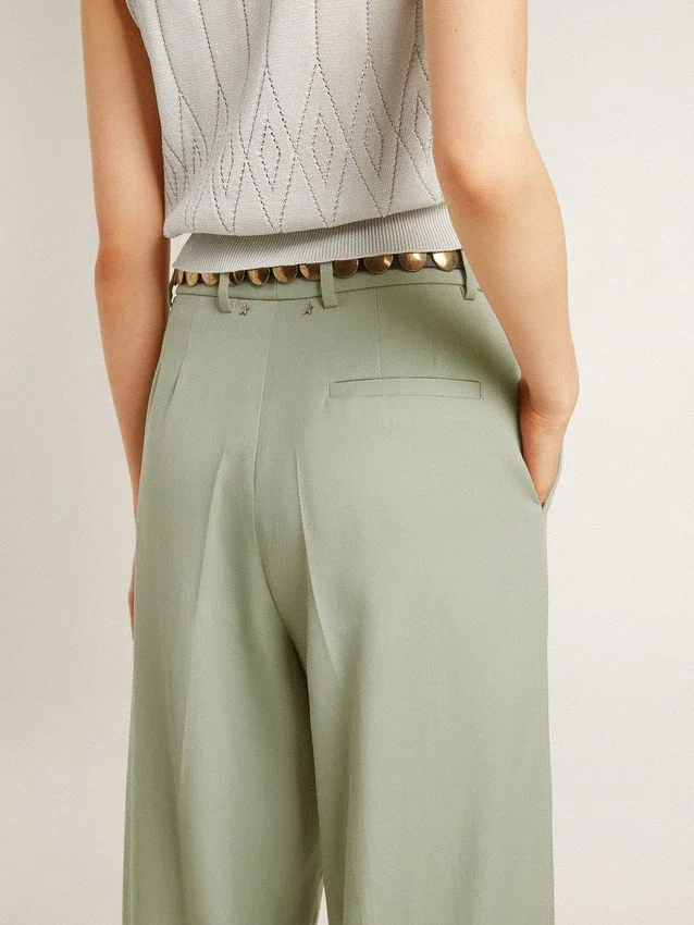 Pantalon pour femme en laine vert sauge