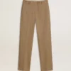 Pantalon pour femme en mélange de lin à chevrons couleur sable
