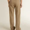 Pantalon pour femme en mélange de lin à chevrons couleur sable