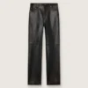 Pantalon pour femme en nappa bordeaux foncé à la finition vintage