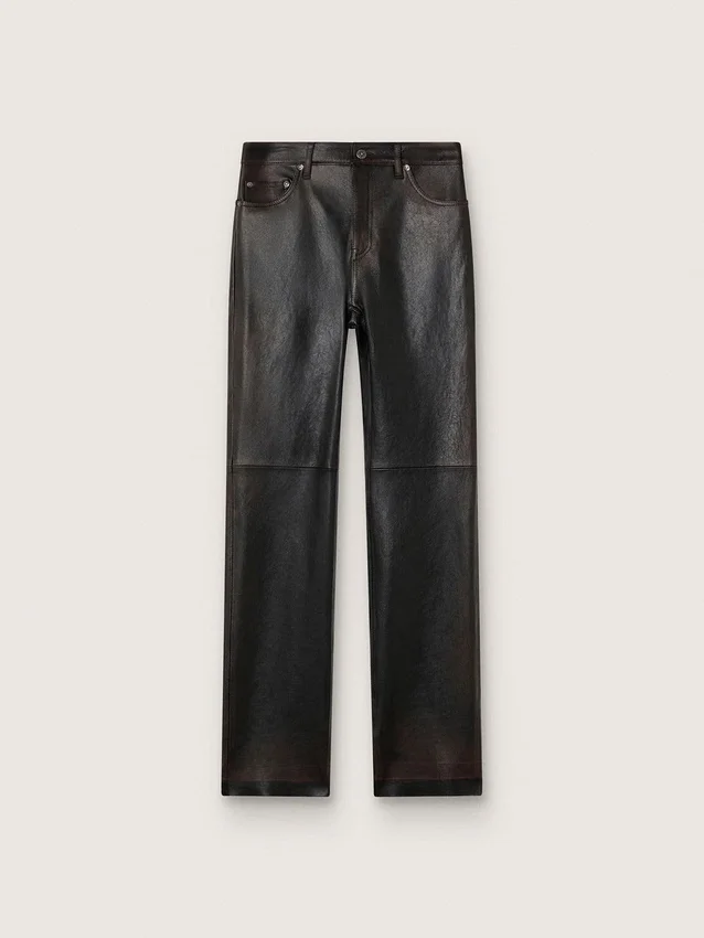 Pantalon pour femme en nappa bordeaux foncé à la finition vintage